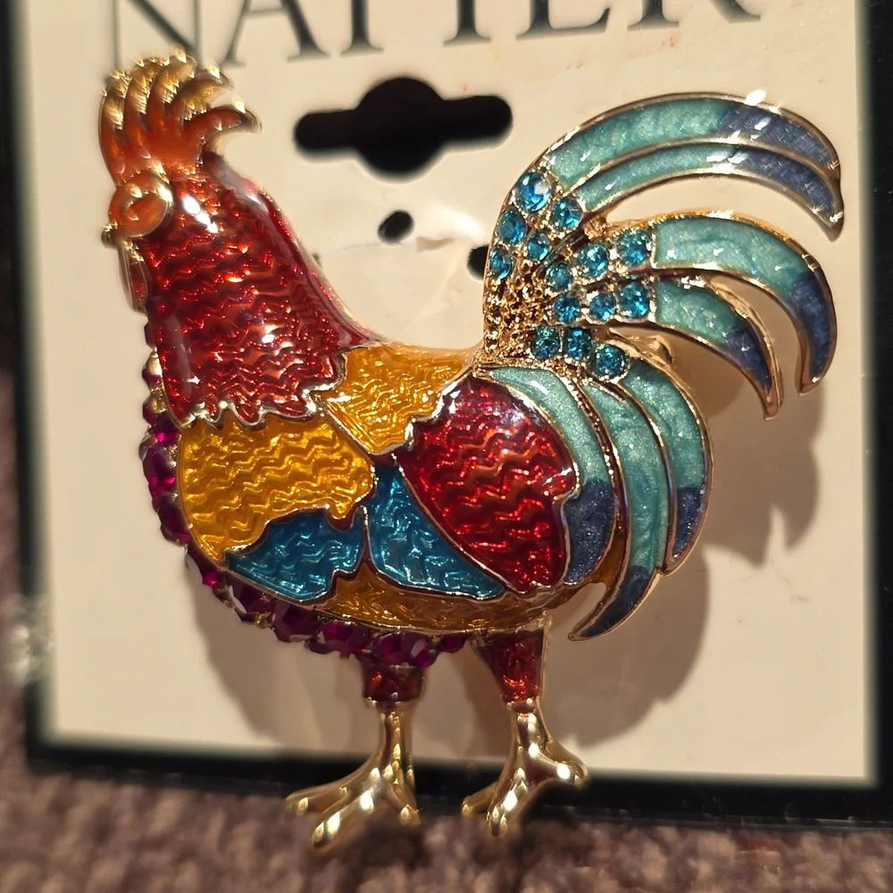 NAPIER BRAND FASHION JEWELRY FANCY COLORFUL SPARKLING ROOSTER PIN BROOCH